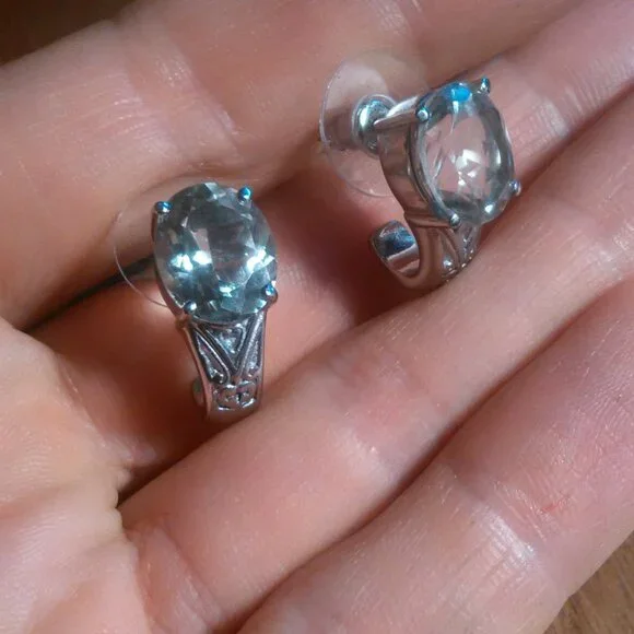 Montezuma Prasiolite Stainless Steel J-Hoop Earrings - Picture 5 of 8